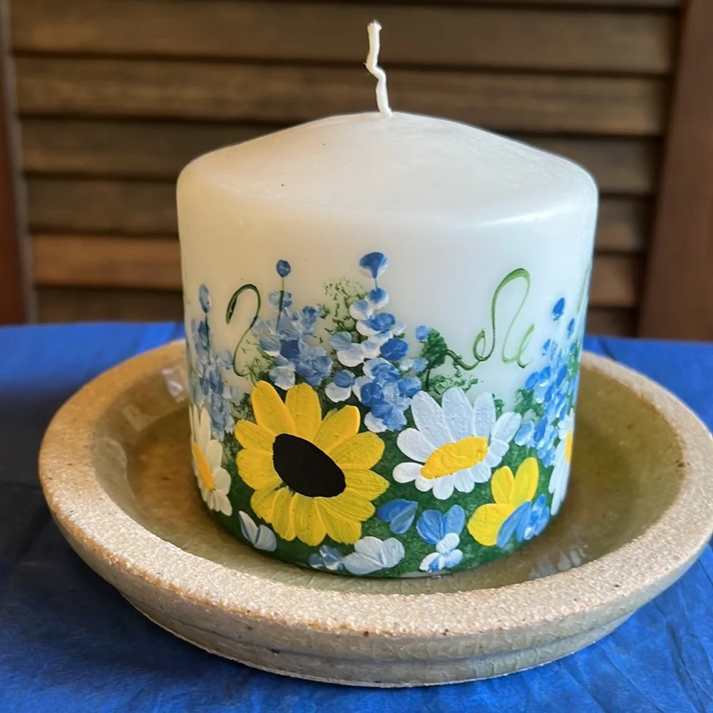 4x4 Hand Painted Blue Bonnets Medley Pillar Candle
